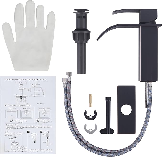 Oil Rubbed Bronze Bathroom Faucet - ARCORA Waterfall Bathroom Faucet Single Handle Mixer Tap Lavatory Vanity Sink Faucet with Deck Plate and Pop Up Drain, 1 or 3 Hole
