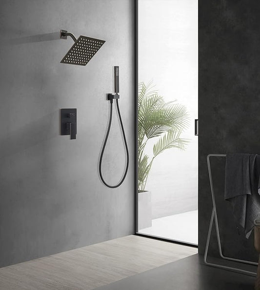 Oil Rubbed Bronze Shower System 8 Inch Bathroom Rain Mixer Shower Combo Set Wall Mounted Rainfall Shower Head and Handheld System Shower Faucet Set Rough-in Valve Body and Trim Kit