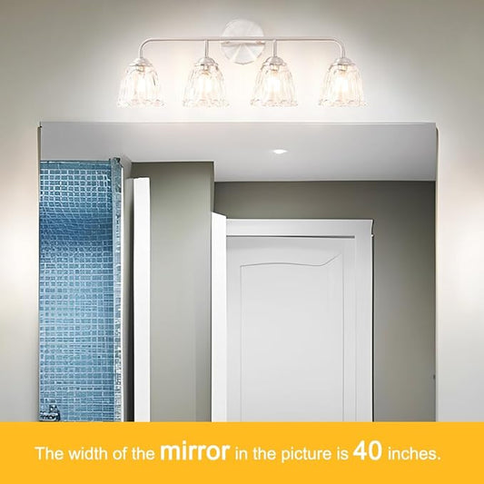 Vintage 4-Light Brushed Nickel Bathroom Light Fixtures, Elegant Bathroom Vanity Lights Over Mirror, Vanity Lighting with Clear Shade, Art Deco Wall Sconce Lighting for Bedroom