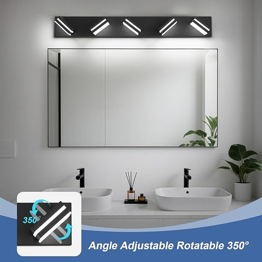 Modern LED Small Black Acrylic Bathroom Lights Fixtures 5-Light | Wall Lighting,Vanity Lights for Bathroom Over Mirror 6000K 350°Rotate(No Assembly Required)