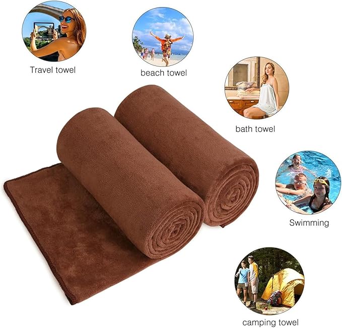 JML Microfiber Bath Towels, 6 Pack, 30" x 60", Brown | Oversized, Soft, Super Absorbent, Fast Drying, Lint-free Towels for Bathroom, Sport, Fitness, Yoga