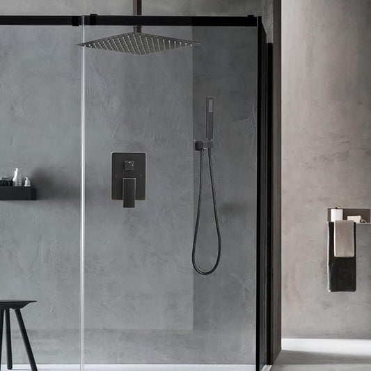 16 Inch Ceiling Mount Oil Rubbed Bronze Shower System Bathroom Luxury Rain Mixer Shower Combo Set Ceiling Rainfall Shower Head System (Contain Shower Faucet Rough-in Valve Body and Trim Kit)