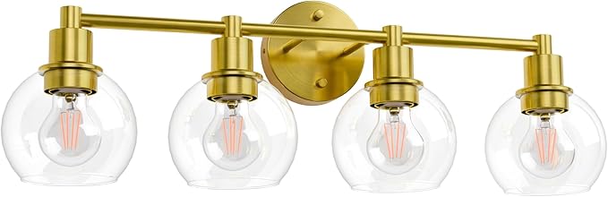4 Light Bathroom Light Fixtures, Brushed Brass Bathroom Vanity Lights, Modern Vanity Lights 4-Light Globe Bathroom Vanity Lighting Fixture Over Mirror