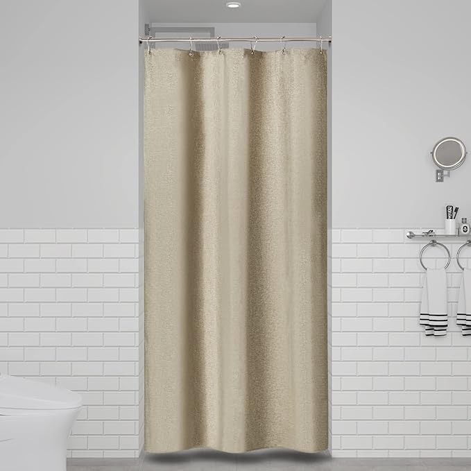 Stall Linen Textured Waterproof Cloth Shower Curtain, 36x72, Khaki/Tan | Heavy Duty Polyester Fabric, 6 Plastic Hooks, Elegant Drape, Modern Hotel Style, Bathroom Decor, Machine Washable, Quick-dry