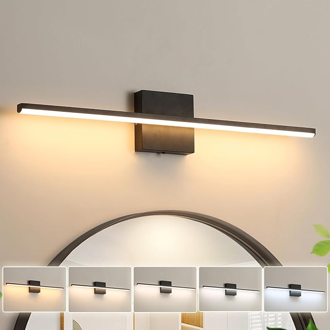 Modern Bathroom Vanity Light 24 Inch, Dimmable 5CCT LED | 18W Black Bathroom Light Fixture Over Mirror, Wall Sconce Lighting for Restroom Mirro