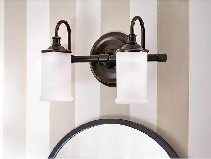 Moen YB6462BN Belfield 2-Light Dual-Mount Bath Bathroom Vanity Fixture with Frosted Glass, Brushed Nickel