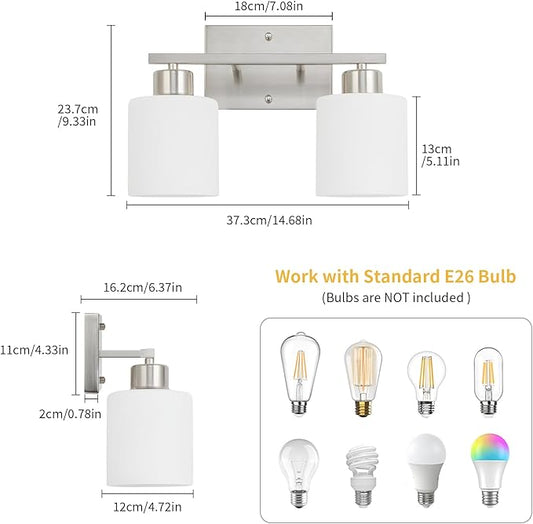 WILON Bathroom Vanity Lights, 2-Light Modern Vanity Light, Brushed Nickel Bathroom Lighting Fixture Over Mirror, Wall Sconce Light Over Kitchen Sink, Wall Lamps for Living Room Bedroom