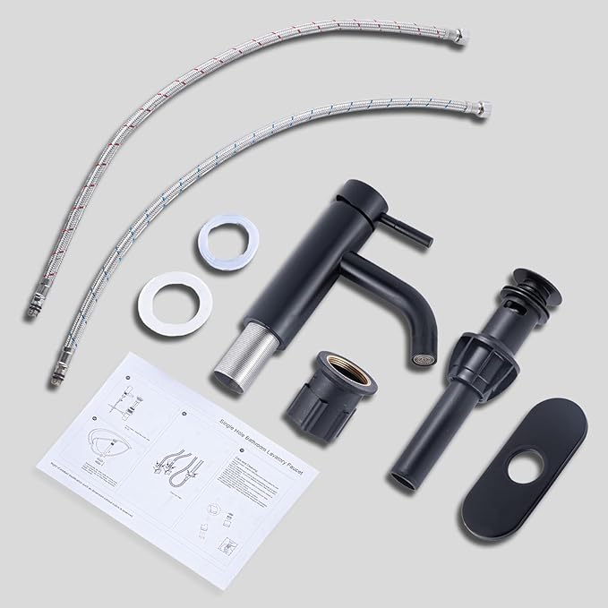 HOTIS Matte Black Bathroom Faucet, Single Hole Bathroom Sink Faucet with Pop-up Drain, Suitable for 1 or 3 Hole Installation, Single Handle for Bathroom Sink, RV and Vanity, HT-HJ-052B-D