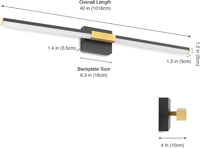 SOLFART Vanity Lights for Bathroom 40-Inch: Black and Gold Dimmable Bathroom Light Fixtures Over Mirror, Built-in Dimmer, Thickened Aluminum Body, 360 Degree Rotation, ETL IP44