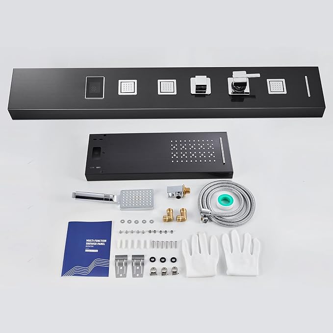 LED Shower Panel Tower System Black, MENATT 304 Stainless Steel 5-Function Shower Panel Rainfall Waterfall Shower Rain Massage System with Body Jets