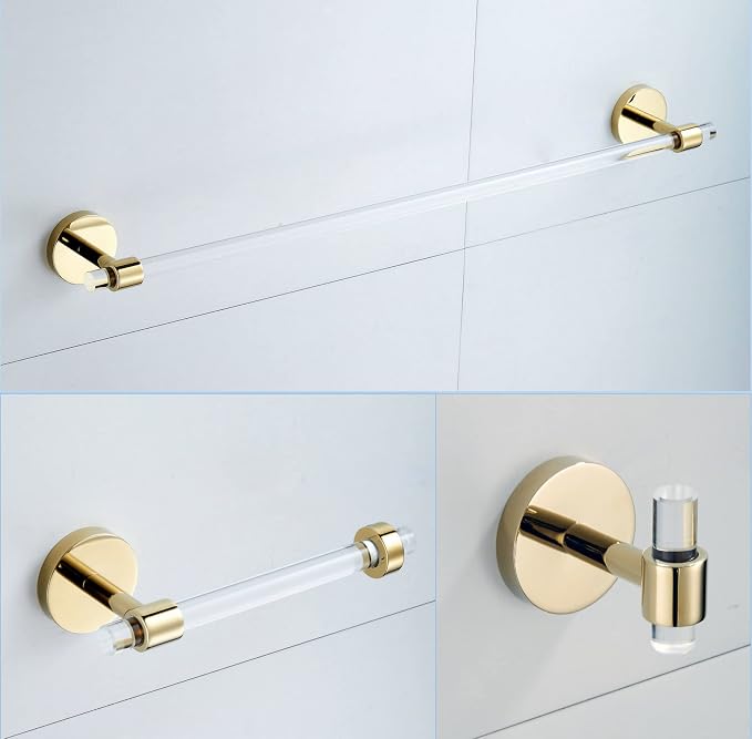Bathroom Accessories Set Acrylic Gold - Towel Bar Rack Toilet Paper Holder Towel Hook - Wall Mounted Bathroom Hardware Set 3 Pieces SHUNLI