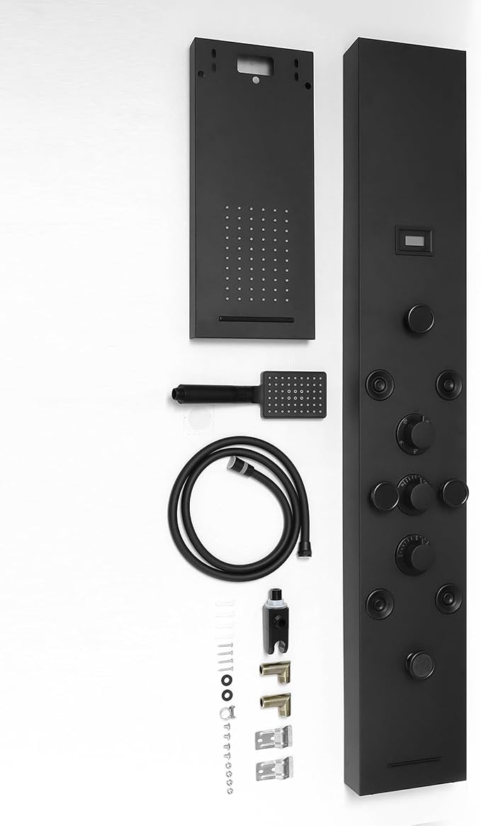 5 IN 1 Shower Panel Stainless Steel Shower Tower Panel System Matte Black | Rainfall Waterfall Shower Head with Handheld Shower Massage Body Jets with Tub Spout Shower System by Homevacious