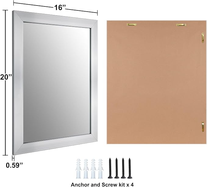 Rectangular Wall Mirror 20x16 Inch Bathroom Mirror for Over Sink, Nickel | Wall Mounted Mirror, Hangs Horizontally or Vertically for Vanity, Entryway, Restroom