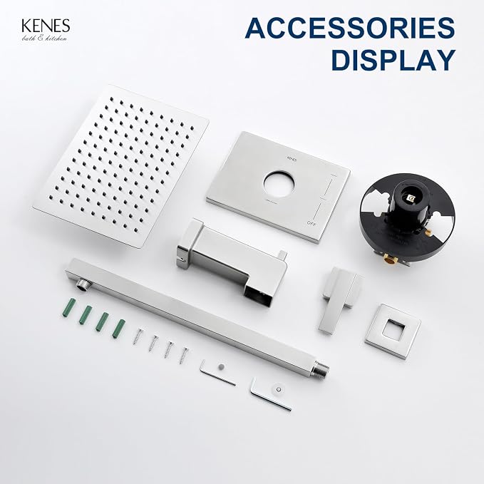 KENES Brushed Nickel Shower Set with Tub Faucet, Tub and Shower Trim Kit | Shower Faucet with 10-Inch Rain Shower Head, Square Shower System, Valve Included, Lead-Free cUPC & NSF Certified, Stainless
