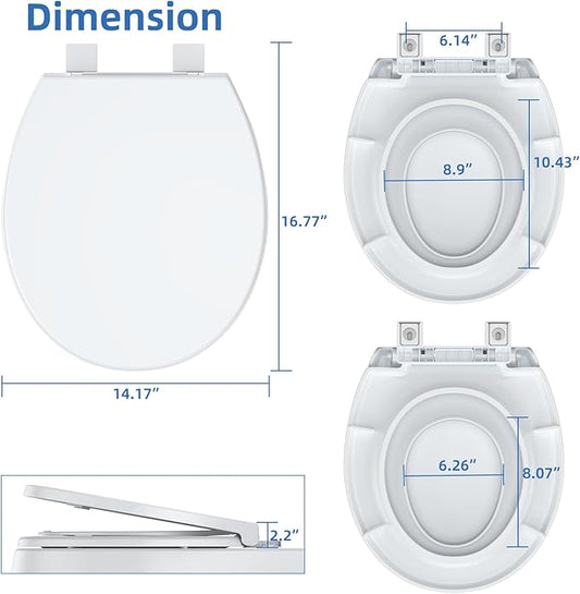 17" Round Toilet Seat with Built-In Toddler Seat, Quiet-Close Potty Training Seat with Quick-Release & Grip-Tight Bumpers, Quick-Attach Hardware, White Family Toilet Seat
