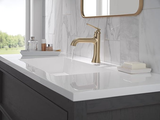Delta Bonacci Brushed Gold Bathroom Faucet 1 Hole, Single Hole Bathroom Sink Faucet for Vanity, Lumicoat Champagne Bronze 545-CZ-PR-LPU-DST (Drain Not Included)