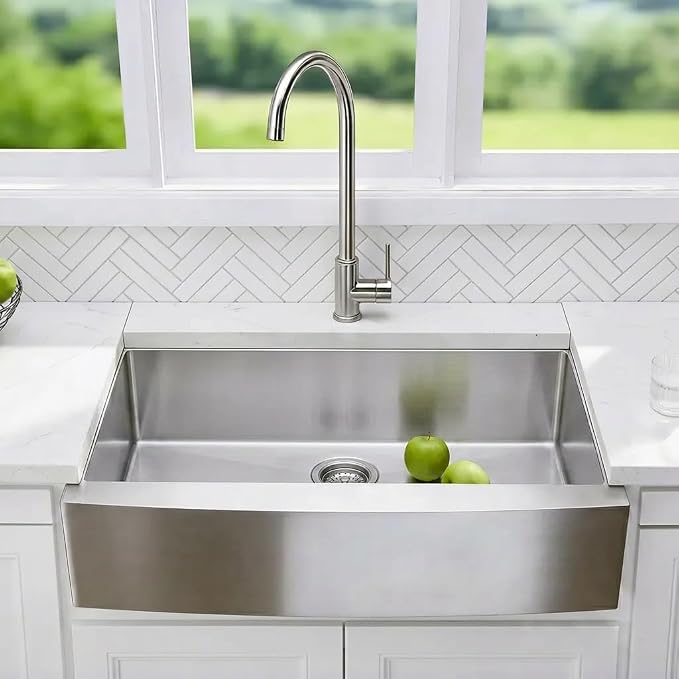 VCCUCINE Farmhouse Sink, 30x22 Inch Stainless Steel Farmhouse Kitchen Sink, Undermount Drop in Single Bowl Basin Apron Sink, Brushed Nickel Farm Sink With Strainer