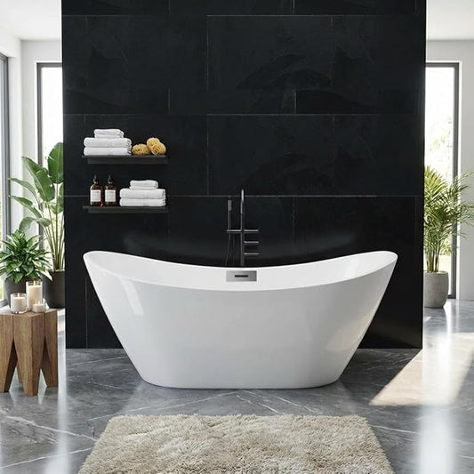 67" Acrylic Freestanding Soaking Bathtub, Free Standing Tub, Stylish Stand Alone Contemporary Soaking Tub with Integrated Overflow and Drain In Chrome, cUPC Certified