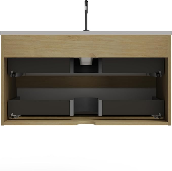 36'' Floating Bathroom Vanity with Sink Combo, Modern Bathroom Cabinet with 2-Soft Close & Large Storage Drawers, for Bath, Apartment, Hotel, White and Natural (Already Assembled)