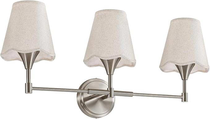 Brushed Nickel Bathroom Vanity Light: 3 Light Vanity Lighting Fixtures with Flared Fabric Shade, Modern Bathroom Lighting Fixtures over Mirror, Wall Sconce Lights for Bedroom Hallway Living Room