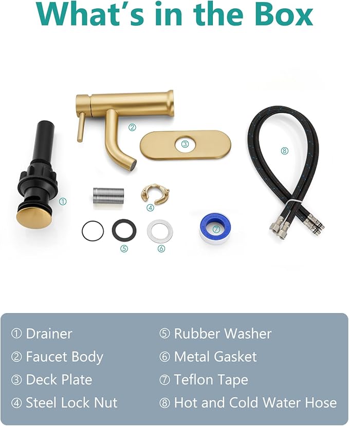 Aolemi Bathroom Faucet Single Hole,Single Handle Bathroom Sink Faucet with Supply Lines,with Pop Up Drain Assembly and Deck Plate,Brushed Gold