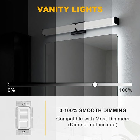 16 Inch LED Bathroom Lighting Fixtures Over Mirror, Modern Black Vanity Lights for Bathroom, Dimmable Vanity Light Bar, 5700K Cool White IP44 Waterproof Wall Light