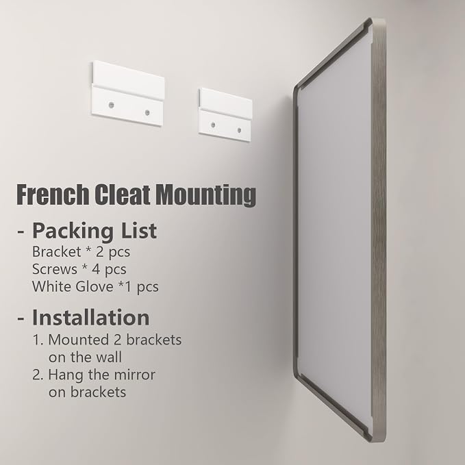 55x40 Inch Silver Brushed Nickel Bathroom Mirror for Wall | Rounded Rectangle, Silver Framed Bathroom Vanity Mirror, Anti-Rust, Shatterproof, Hangs Horizontally or Vertically