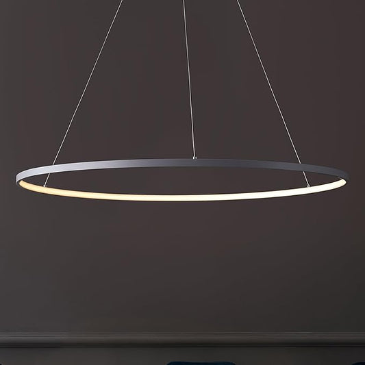 JONATHAN Y 35" Gray Modern Integrated LED Pendant Light, Dimmable Round Hoop Chandelier for Kitchen Island, Dining Room, Adjustable Height Metal Hanging Light (JYL7220E)