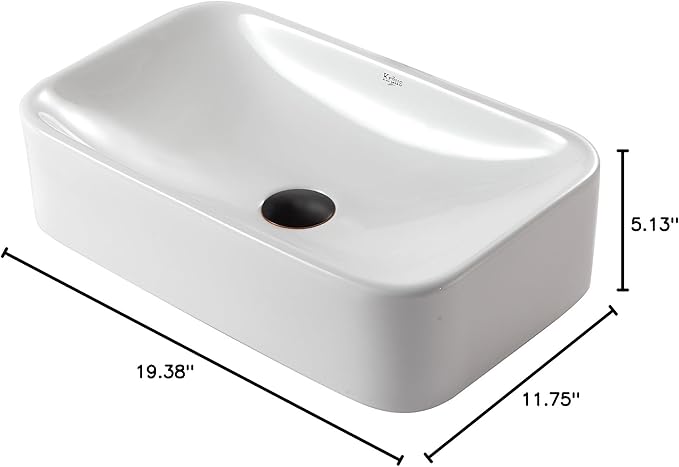 Kraus KCV-122-ORB White Rectangular Ceramic Bathroom Sink with Pop Up Drain Oil Rubbed Bronze