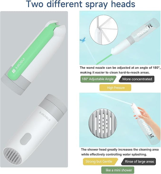 Portable Bidet | High Pressure | Travel Bidets with 2 Different Nozzle | Rechargeable Electric Portable Bidet for Men & Women | Portable Bidets for Travel (Military Green)