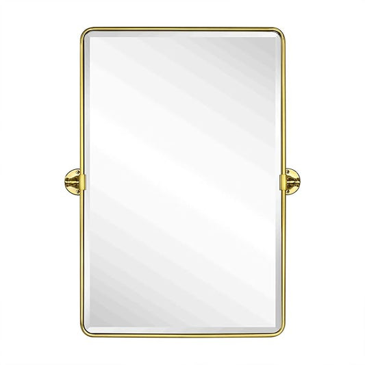 TEHOME 20x30'' Pivot Rectangle Bathroom Vanity Mirror Brushed Gold Rounded Corner Metal Framed Tilting Beveled Vanity Wall Mirrors