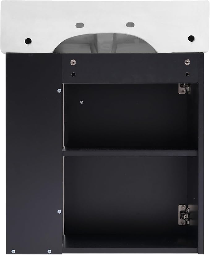 Merax 20" Bathroom Vanities with Sink Top, Wall Mounted Floating Sink Cabinet, Bathroom Cabinet with Doors & Side Storage, Soft-Close System, Black