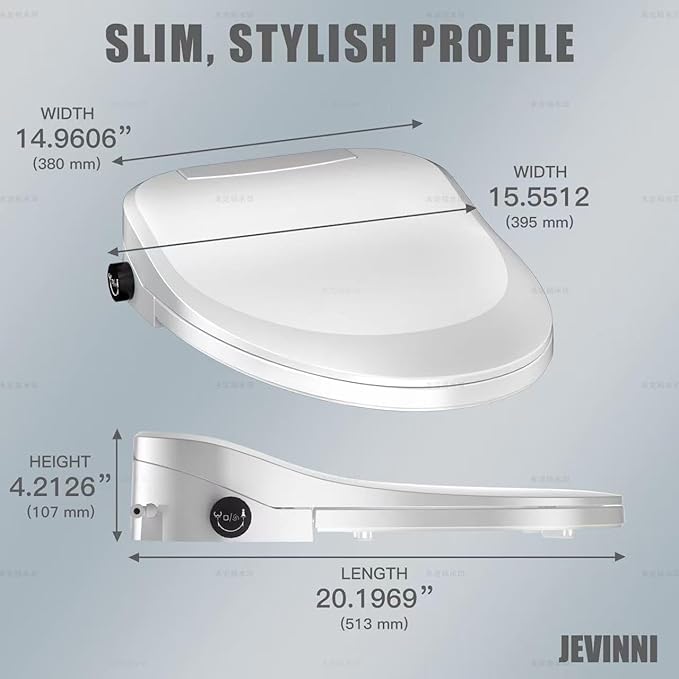 Electric Bidet Toilet Seat Heated Elongated, Smart Bidet Toilet Seat Instant Warm Water & Dryer,Adjustable Water Pressure,Self-Clean Nozzle,Night Light,Slow Close,For Men Women & Child