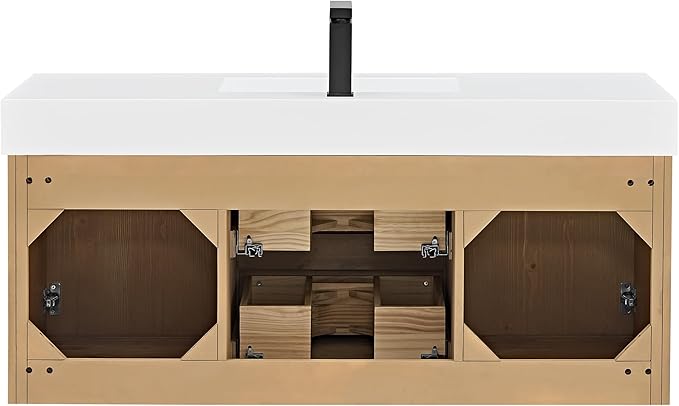 48 Inch Floating Sink Bathroom Vanity Wall Mount Single Vanities Overflow Mordern Large Storge Cabinet with Ceramic Countertop Double Soft Closing Drawers Pre-Assembled