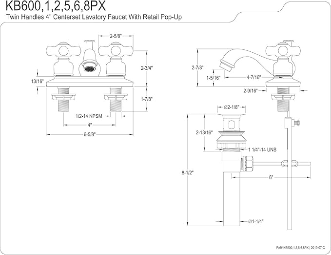 Kingston Brass KB608PX Centerset Lavatory Faucet, Brushed Nickel,4-Inch Center