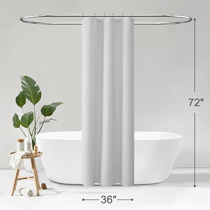 Stall Waffle Shower Curtain - Light Grey Cotton Fabric Texture Heavyweight Shower Curtains for Narrow Bathroom,Washable,36Wx72L