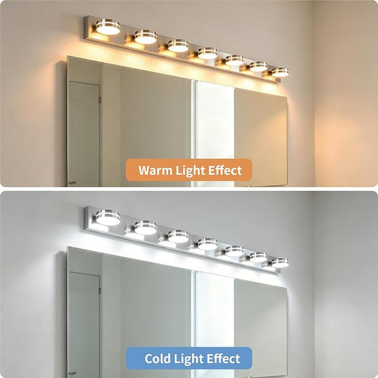 Modern Bathroom Light Fixtures Over Mirror 7 Light Vanity Light | 55.12in 42W LED Dimmable Bath Lights, Wall Mounted Lighting Fixture with Rotating Lamp Head, Acrylic Metal, 5CCT Dimmable