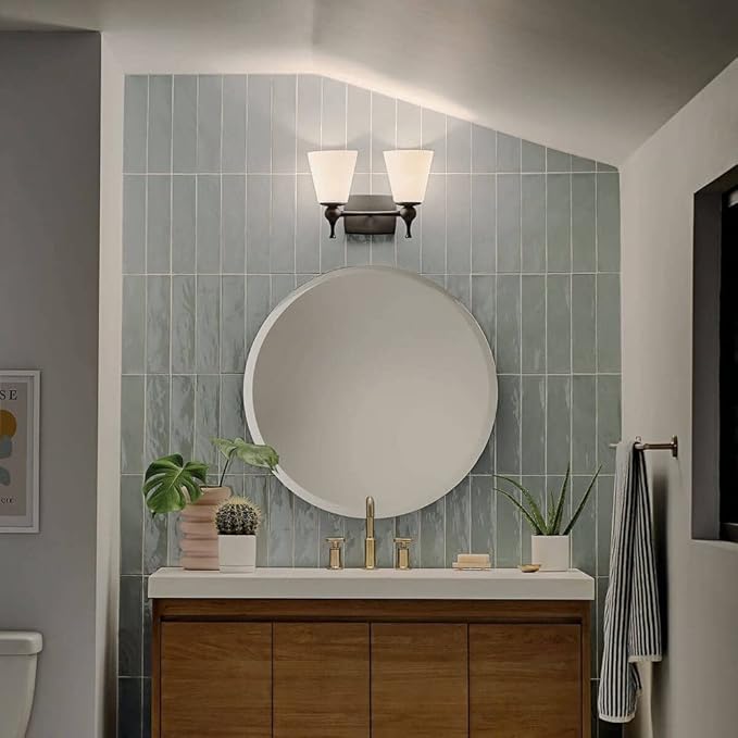 Kichler, Cosabella 15 Inch 2 Light Vanity Light with Satin Etched Cased Opal Shade in Champagne Bronze, 15" L x 6.5" W x 10.25" H, 55091