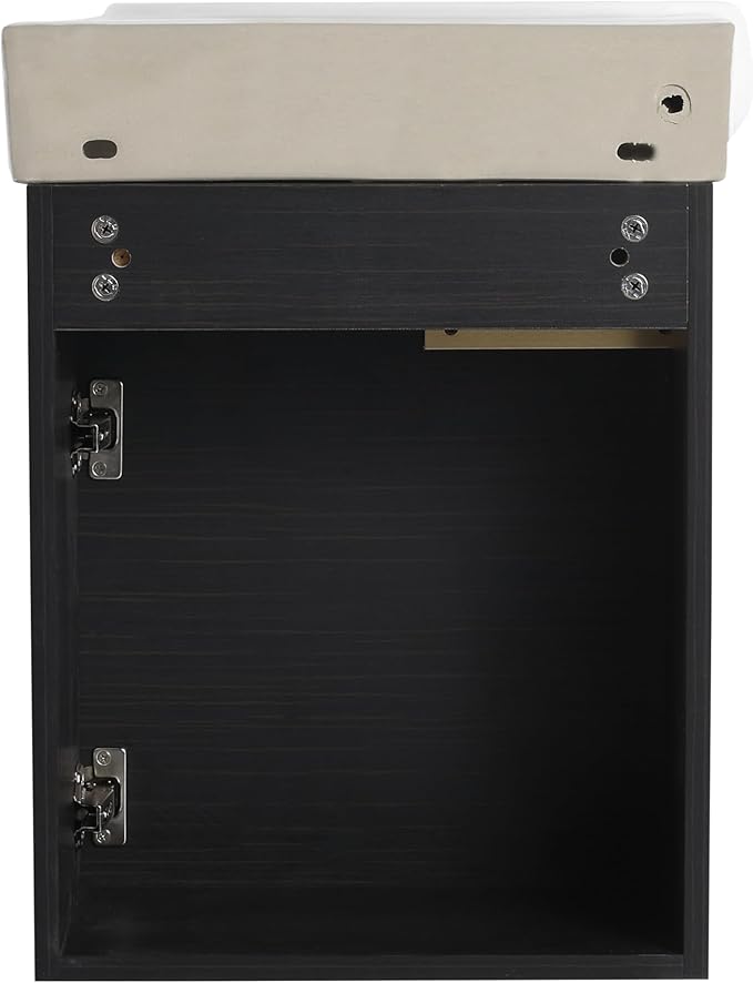 Malwee 16" Floating Bathroom Vanity with Sink, 16 Inch Single Sink Wall Mounted Bathroom Vanity, with 1 Door and White Ceramic Top for Small Space, Modern Wall Hung Cabinet Storage(029-16BCT)