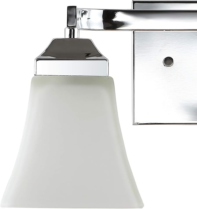 JONATHAN Y 15" Chrome Modern Cottage LED Vanity Light Wall Sconce, Farmhouse Wall Lamp for Bathroom Mirror Kitchen, White Glass Shade, LED Bulb Included (JYL7523B)