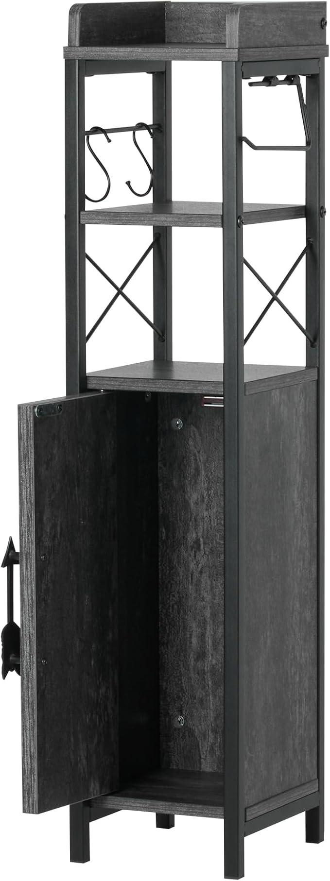 VECELO Small Bathroom Cabinet, Slim Toilet Paper Holder with Magnetic Door&2 Shelves, Narrow Storage Organizer for Bathroom Restroom Tiny Space, Fenced Top Waterproof Board, Coal Grey