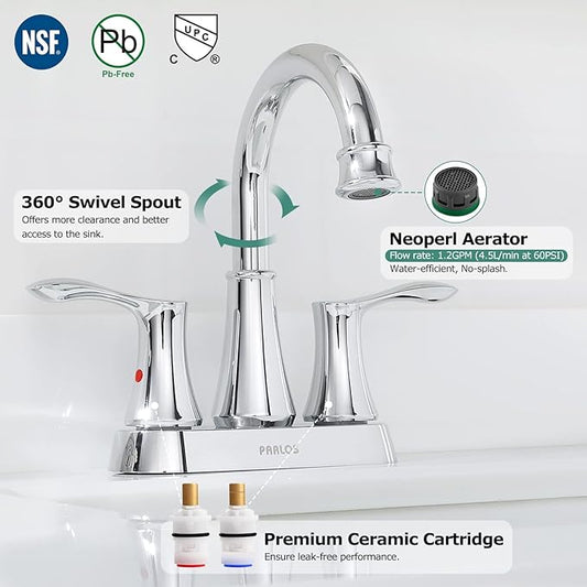 PARLOS Swivel Spout 2-Handle Bathroom Sink Faucet with Metal Pop-up Drain and Faucet Supply Lines, Chrome, Demeter 1362701