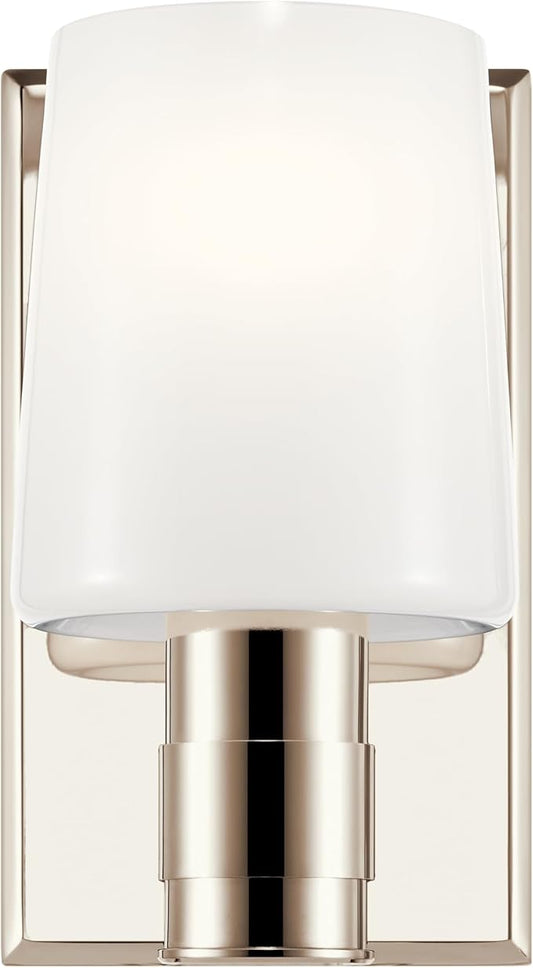 Kichler Adani 1-Light Wall Sconce, Modern Light with Opal Glass in Polished Nickel, for Bathroom, Powder Room, Kitchen, Bedroom, or Hallway (8.5" x 5"), 55174PN