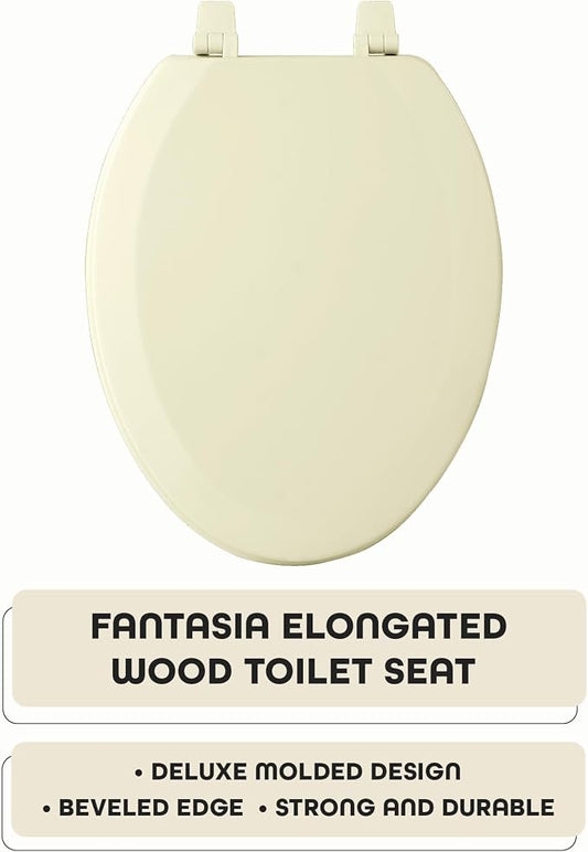 Elongated Wood Toilet Seat, Bone, 19 in, Fits All Elongated Size Fixtures | Toilet-Seat Construction: Contoured Seat Profile and Durable Finish Create a Polished Fixture Update.