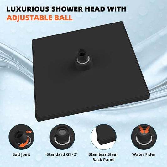 Hibbent cUPC Certified High Pressure 12'' Shower Head, Oil Rubbed Bronze | Thickness Metal Showerhead, Square Large Bathroom Rainfall Shower Head, Adjustable Brass Ball, Waterfall Full Body Coverage