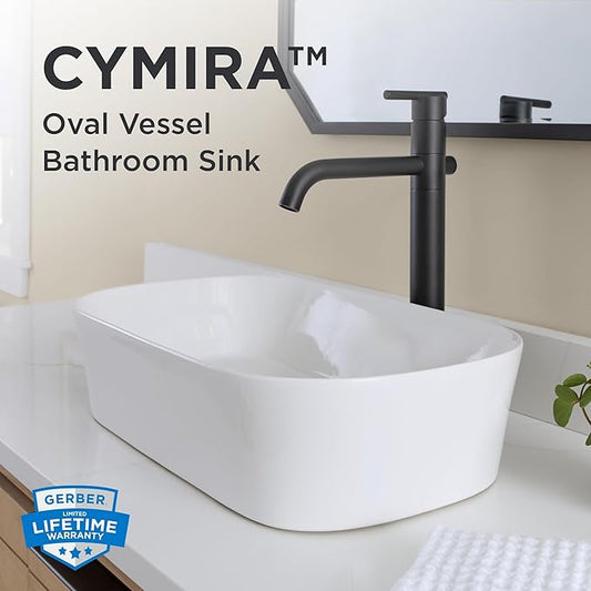 Gerber Cymira 23 in. Oval Vessel Bathroom Sink, Above-Counter Glazed White Fireclay Ceramic Vanity Sink, Modern Transitional Basin Sink Bowl, G0013777
