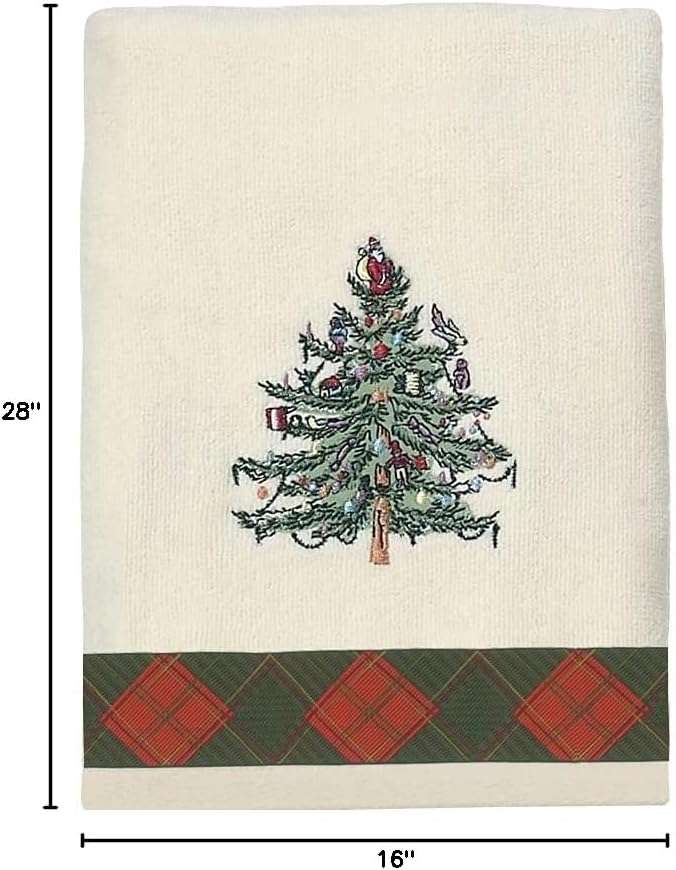 Spode - Hand Towel, Soft & Absorbent Cotton, Holiday Bathroom Decor Christmas Tree Tartan Collection