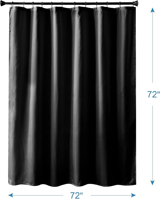 Black Shower Curtain Liner, Black Fabric Shower Liner, 2-in-1 Bathroom Shower Curtain and Liner, 12 Grommet Holes, Water Proof, Machine Washable, Hotel Quality, 72 x 72 Inches