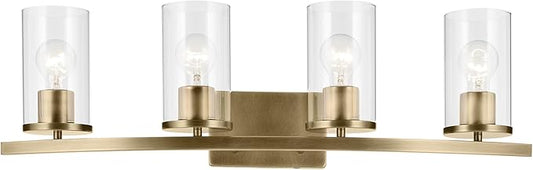 Kichler Crosby 31.25" 4-Light Vanity Light with Clear Glass in Natural Brass, for Bathroom, (31.25 x 8.75), 45498NBRCLR