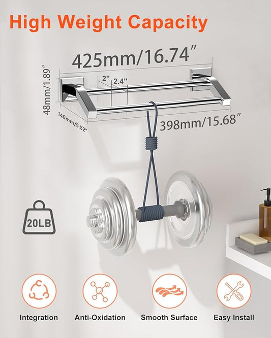 Alise Double Towel Bar, 16" Towel Racks for Bathroom, Polished Chrome | Quick Drying Bathroom Towel Holder, SUS304 Stainless Steel Towel Hanger Wall Mount